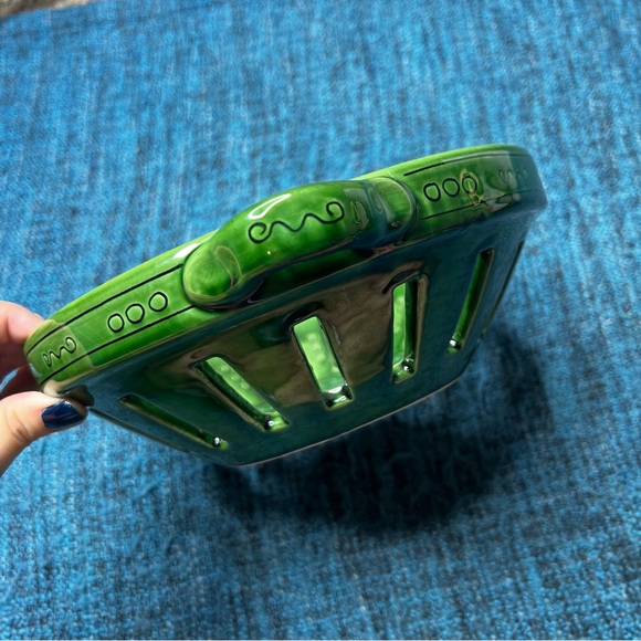 Hungarian Sgraffito Pottery Ceramic Dish Colander Style Berry Bowl Hungary 11" - Picture 5 of 8